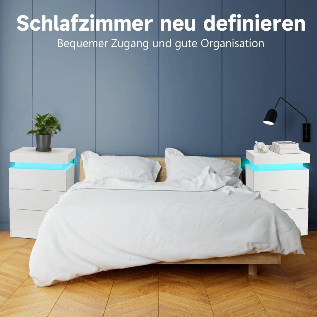 OYAJIA LED-Nachttisch mit 3 Schubladen, Hochglanz