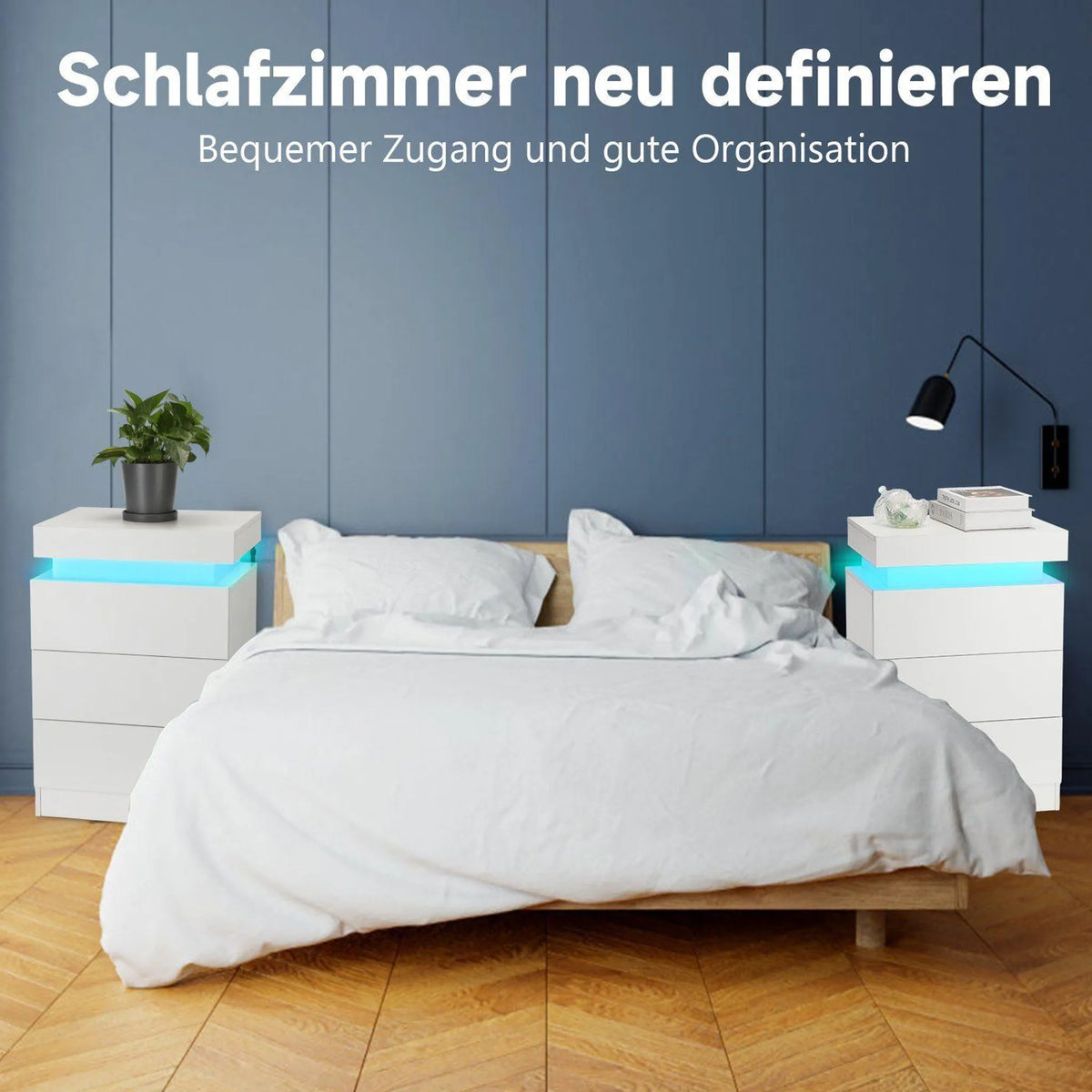OYAJIA LED-Nachttisch mit 3 Schubladen, Hochglanz